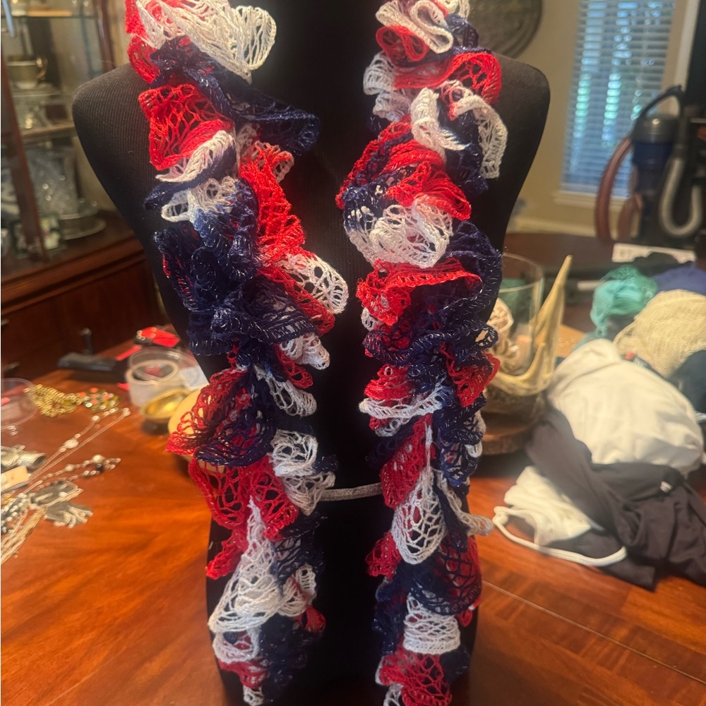 Red, White, and Blue Ruffled Scarf